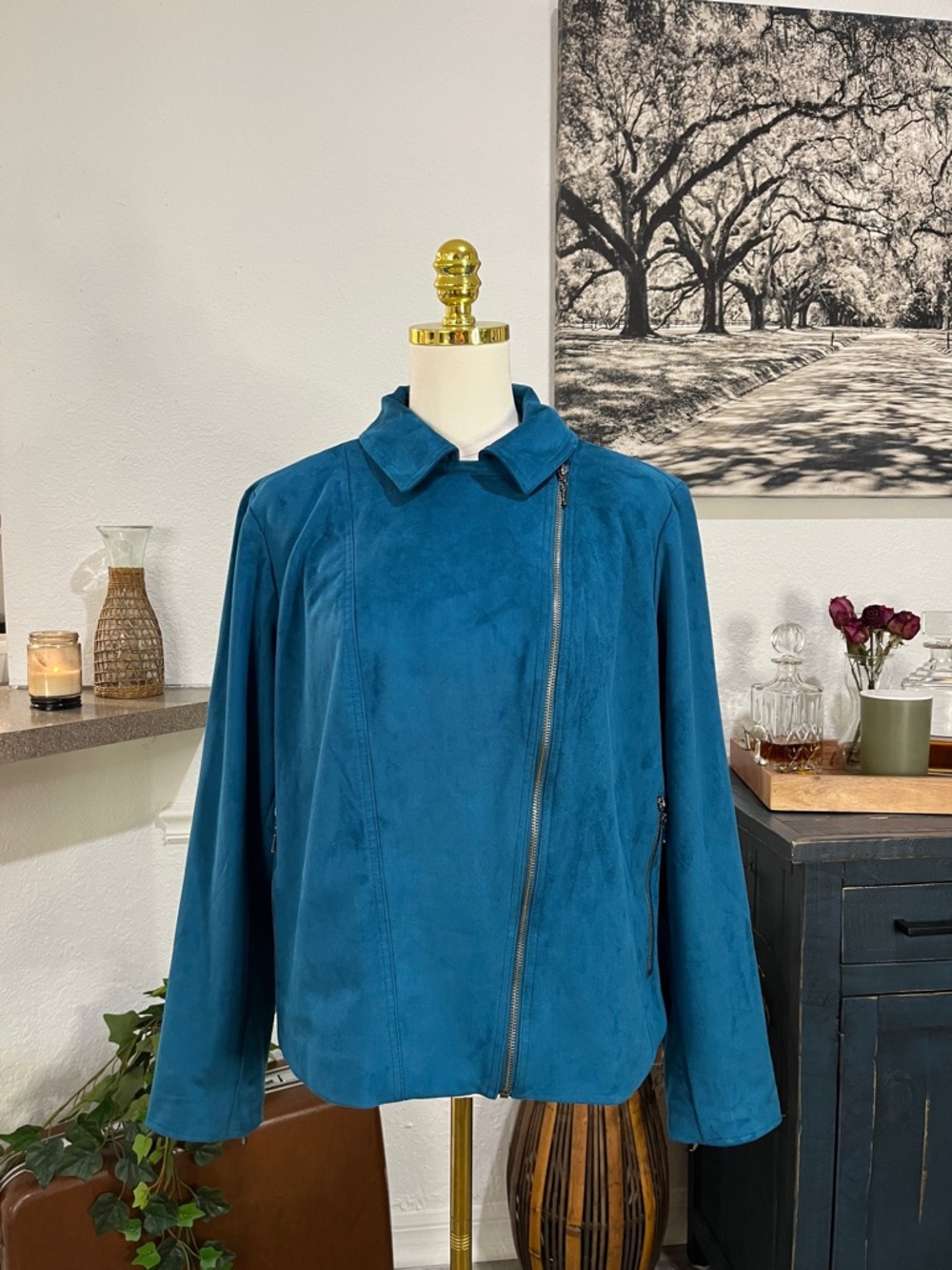 Chico's Teal Vegan Suede Asymmetrical Zip Jacket Chicos 3 U.S. 16/18